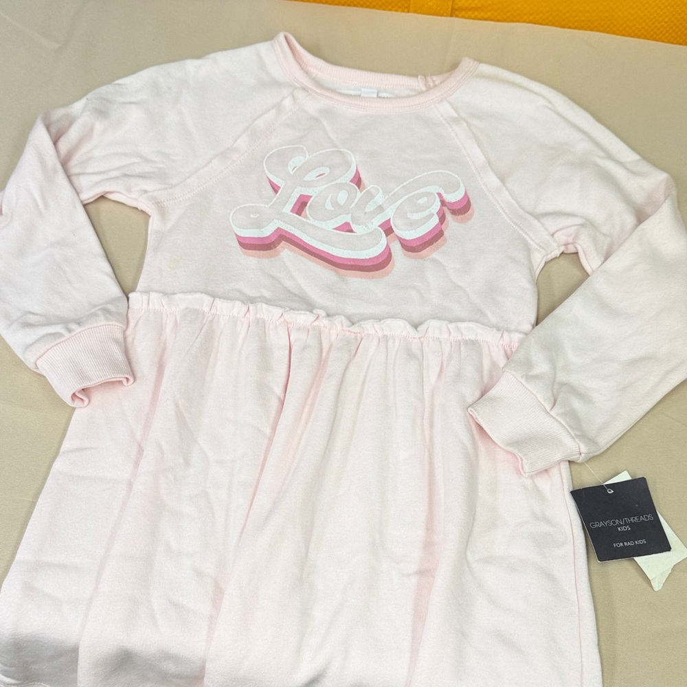 Grayson/Threads Kids Girls Pink 'Love' Long Sleeve Dress casual dress siz small